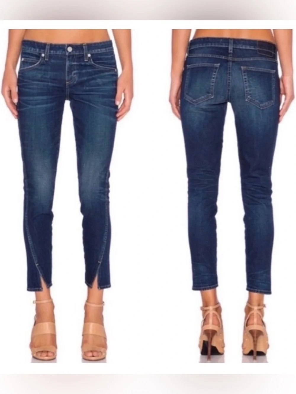 AMO Twist Mid Rise Ankle Crop Denim Blue Jeans Raven Ink A05203 Size 27 Anthro